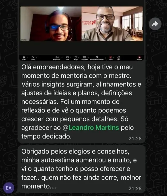 Depoimento real de participante de mentoria com Leandro Martins